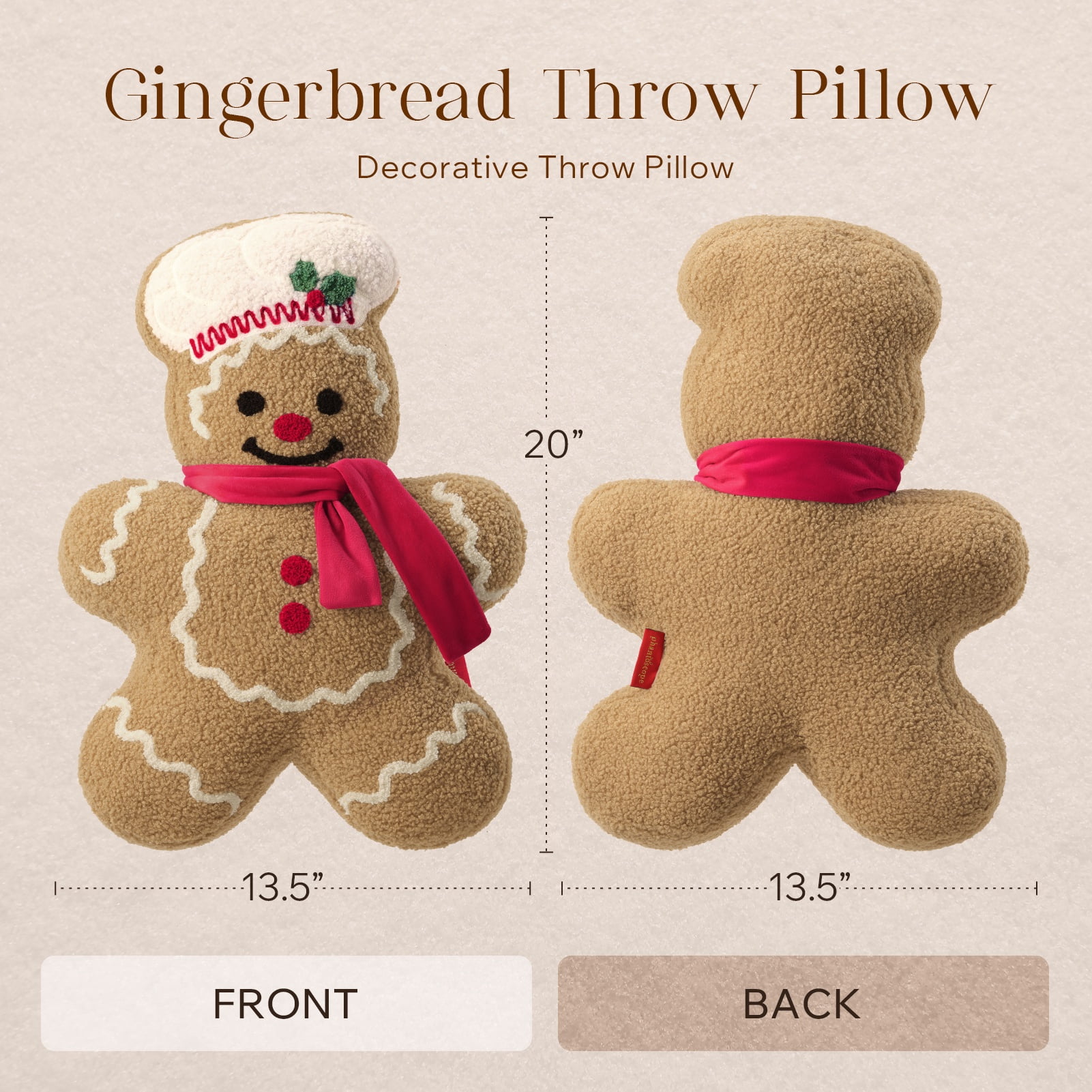 Phantoscope Christmas Series Decorative Chef Gingerbread Man Polyester Decorative Pillow,beige,20 x 13.5 inch