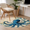 thumbnail image 5 of Vintage Blue Octopus Large Area Rugs for Bedroom Living Room, Soft Non Slip Carpet Bedside Rug, Summer Coastal Ocean Wave Round Floor Cover Kitchen Accent Rug 3.3' for Dining Room/Office, 5 of 9