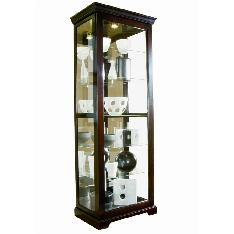 Wood Framed Sliding Door Curio Cabinet in Chocolate Brown by