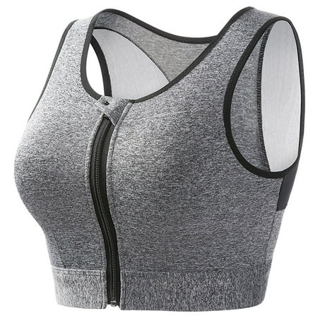 Summer Savings Clearance! Ecqkame Sports Bras For Women Wireless Yoga Workout Zipper Comfy Bra Seamless High Support Tank Tops Bras Gray XXL