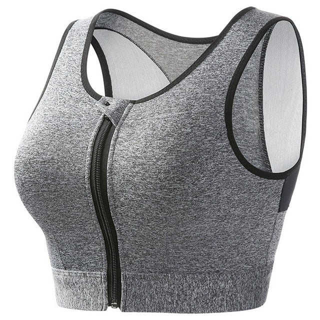 Xfvqtps Front Zipper Sports Bra for Women Back Mesh Breathable Racerback Yoga Workout High Impact Sports Bra Gray