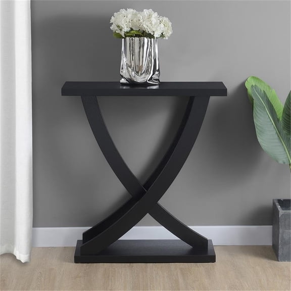 Convenience Concepts Newport Criss-Cross Console Table in Black Wood Finish