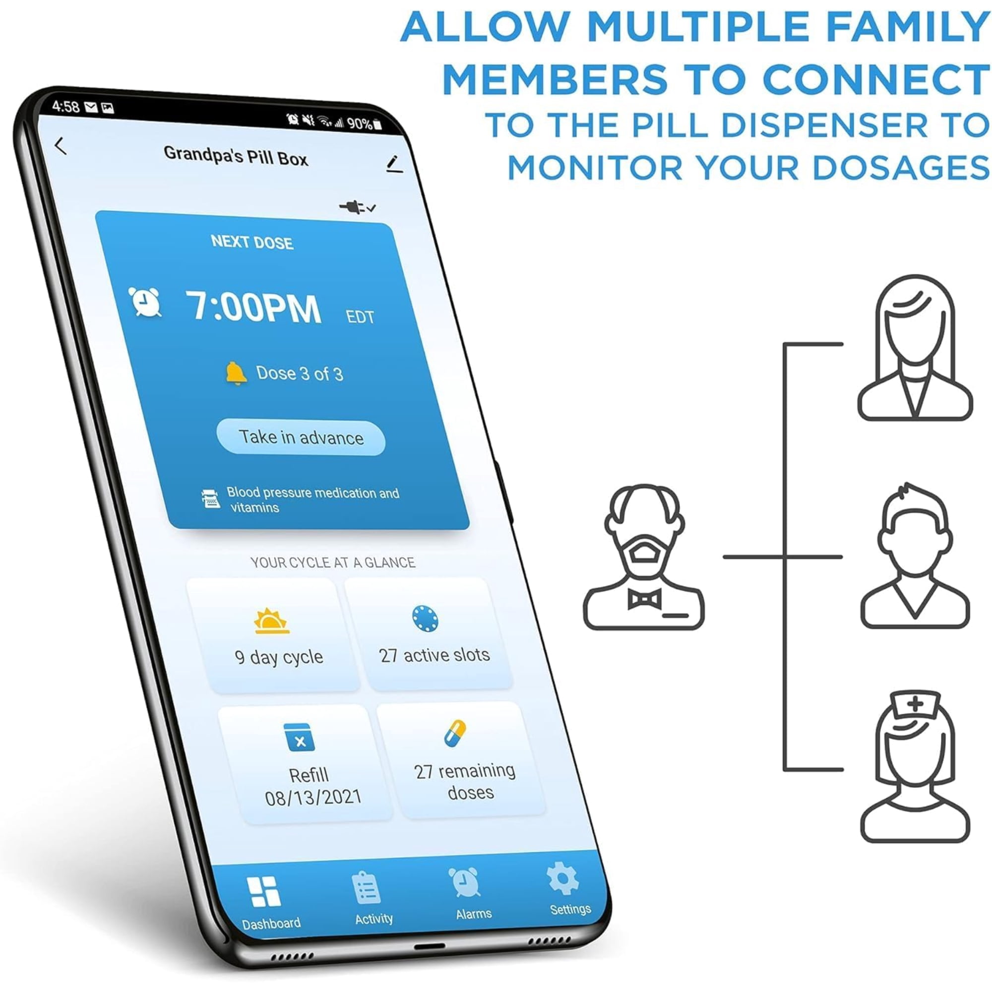 LiveFine WiFi Automatic 28-Day Pill Organizer with Lock & Key, Clear Lid
