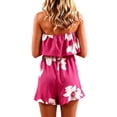 thumbnail image 4 of Chiffon Short Jumpsuits Womens Off Shoulder Floral Dressy Casual Pleated Romper Shorts Summer Beach Boho Outfits with Flowy Hem, 4 of 10