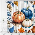 thumbnail image 4 of Cortina de ducha de calabaza de otoño con diseño bohemio de hojas de arce otoñales, cosecha de Acción de Gracias, acuarela, floral, rústica, estilo granja, cortinas de baño con ganchos, 4 of 5