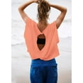 thumbnail image 5 of Women Short Sleeve Workout Shirts Open Back Tops Casual Yoga Y2k Athletic Gym Slouchy Crop Running Tees, 5 of 6