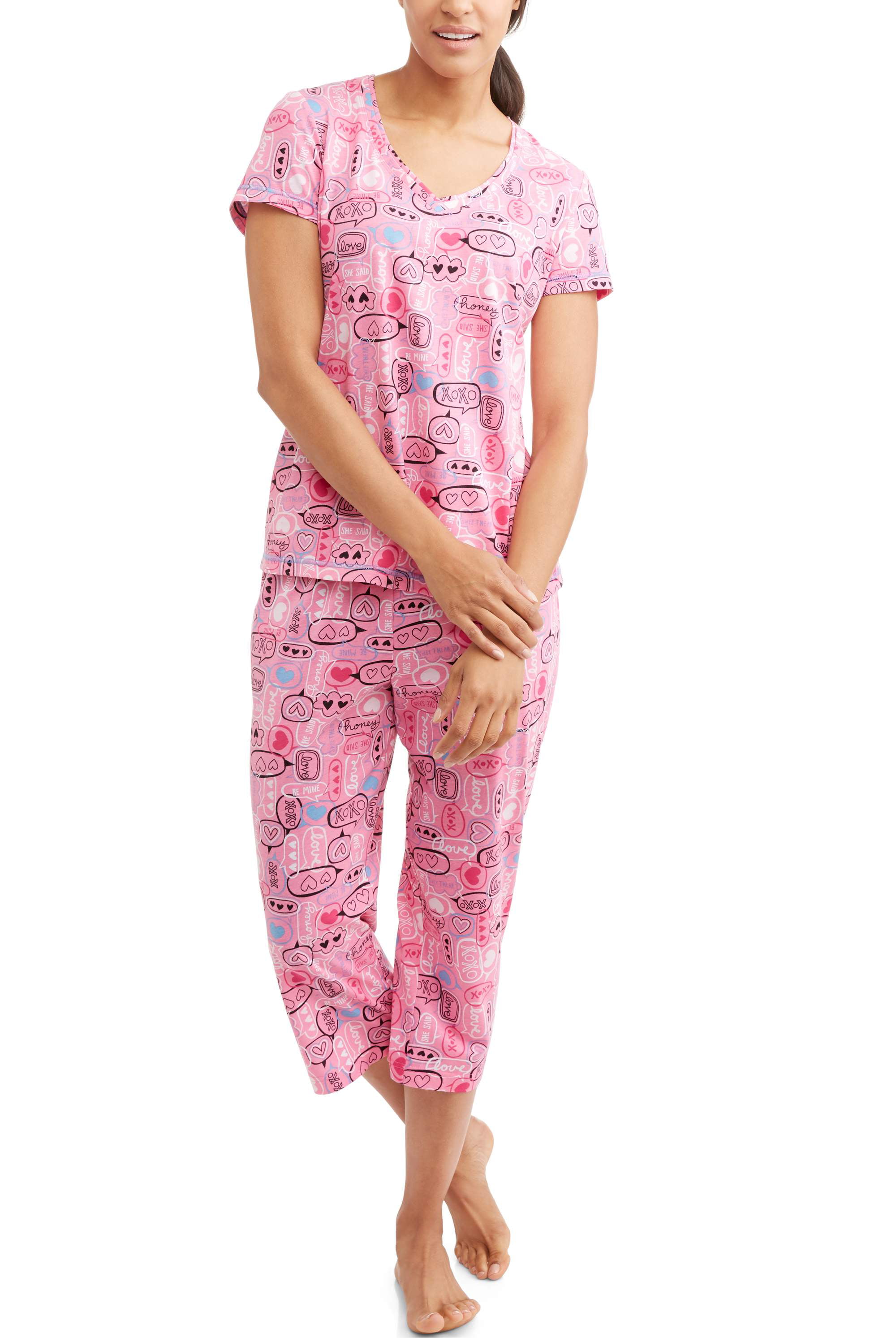 Women's Pajama Tee and Capri Sleep Pants 2-Piece Sleepwear Set ...