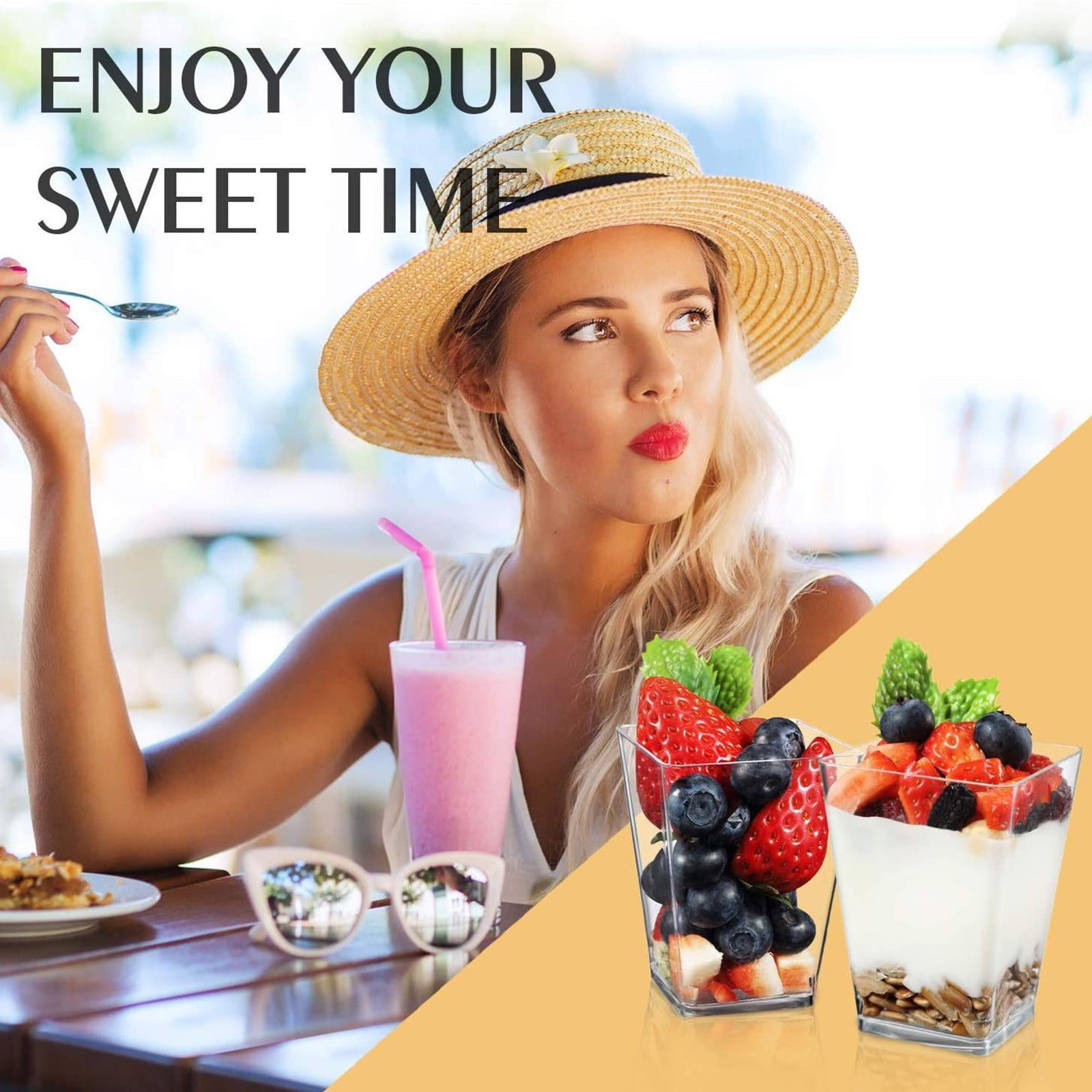 IPEWLEX 20-Pack Clear Disposable Plastic Dessert Cups with Flat Lid - Stereoscopic Jelly Cups for Mini Cakes, Pudding, and More - Convenient and Environmentally Friendly