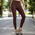 thumbnail image 4 of High Waist Ribbed Seamless Leggings with Sculpting Fit - Small, Brown, 4 of 6