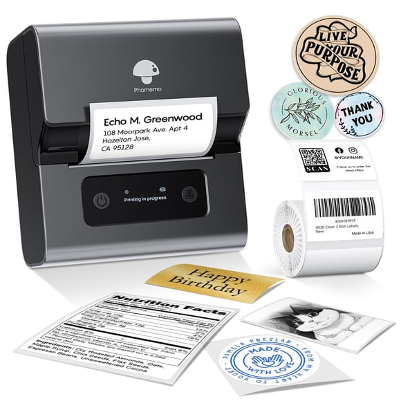 Phomemo M221 Label Maker, New Upgraded 3 Inch Bluetooth Thermal, Easier & More Stable, for Product, Address, Barcode, Small Business, Portable Label
