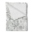 thumbnail image 2 of Flower Soft Flannel Fleece Throw Blanket, Monochrome Bouquet of Wildflowers Leaves Pattern with Butterflies, Cozy Plush for Indoor and Outdoor Use, 50" x 60", Pale Grey Grey and White, by Ambesonne, 2 of 5