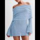 thumbnail image 5 of Vestido Elegante Tipo Suéter de con Hombros Descubiertos para Mujer, Ajustado, de Larga y Crochet Azul M, 5 of 7
