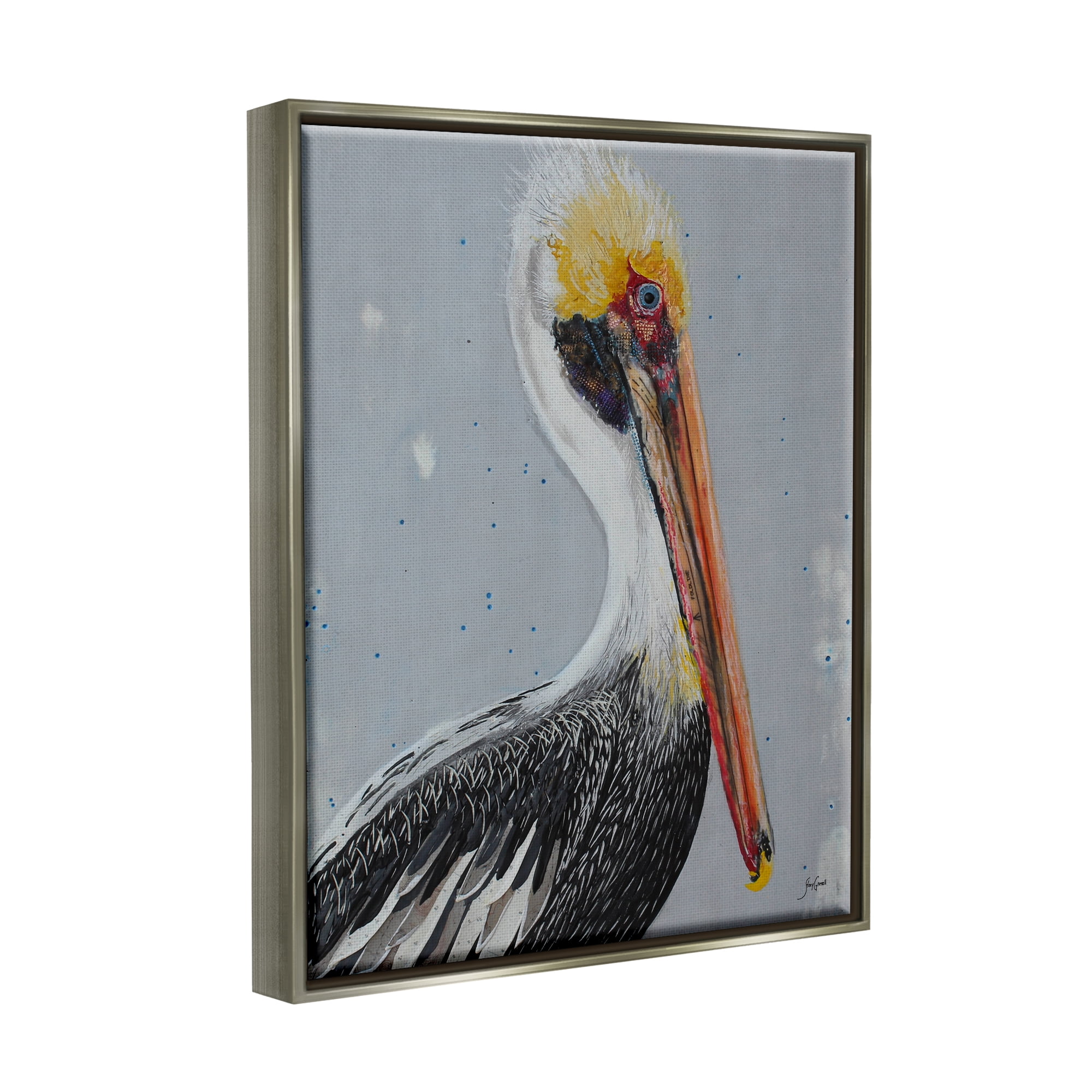 Stupell Industries Nautical Pelican Portrait Animals & Insects Painting Gray Floater Framed Art Print Wall Art, 25 x 31