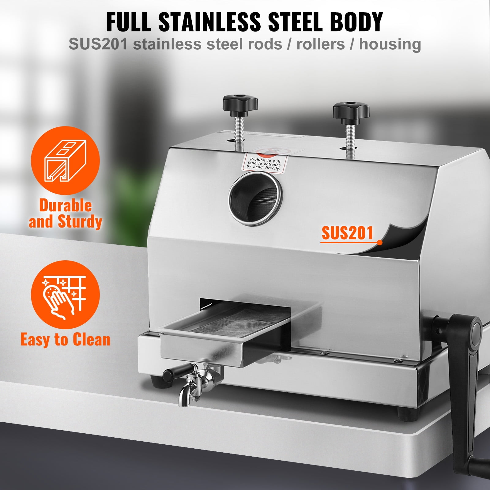 KFFKFF Commercial Sugar Cane Juicer, 110LBS/H Output Machine with 3 Stainless Steel Rollers, 2.4" Wide Inlet, Manual Juice Extractor for Home and Business Use