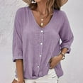 thumbnail image 2 of Lovskoo Summer Tops for Women 2024 V Neck Long Sleeve Solid Color Cardigan Top Shirt Purple, 2 of 8
