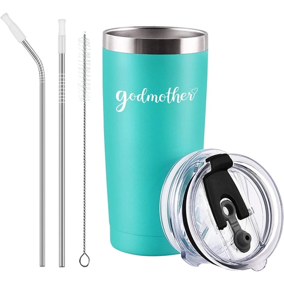 Godmother Gift - Godmother Travel Tumbler, Mother’s Day Tumbler, 20Oz Insulated Stainless Steel Travel Tumbler with Lid and Straw - Mom Gift for Mother’s Day, Birthday, Christmas, Aqua Blue