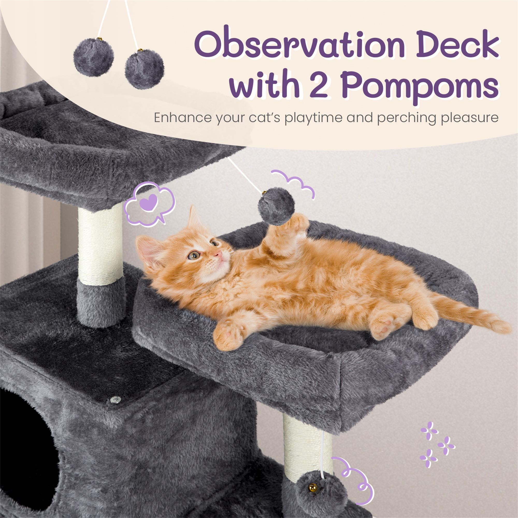 Kadyn 65" Large Cat Tree Tower, Cat Tree House for Indoor Cats with Padded Platform Bed, Toy Balls, Cozy Condo and Sisal Scratching Posts, Gray
