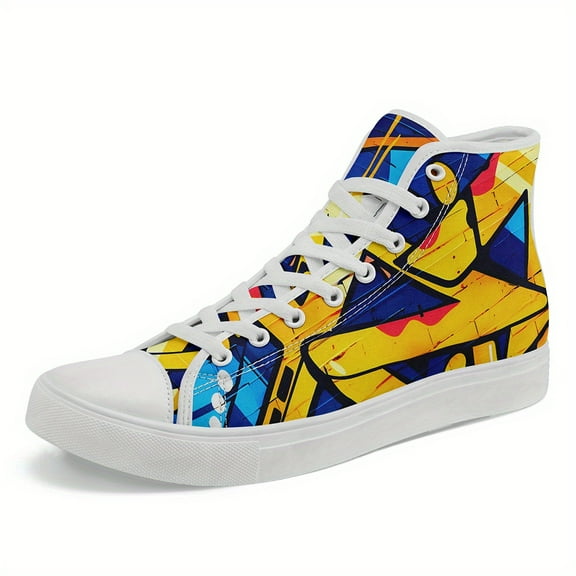 Coolcustomize Men's Graffiti High-Top Sneakers - Street Art Design Trainers with Vibrant Abstract Patterns, Breathable Fabric Upper & Rubber Sole, Casual Hip-Hop Style for All-Season Wear (Plus Size)