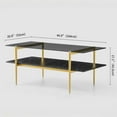 thumbnail image 2 of Rectangle Coffee Table Mid-Century Modern Design L W x H for Living Room - Structure Amber Glass Top and Walnut MDF Shelf Sleek Conical Metal Legs with Gold Finish, 2 of 9