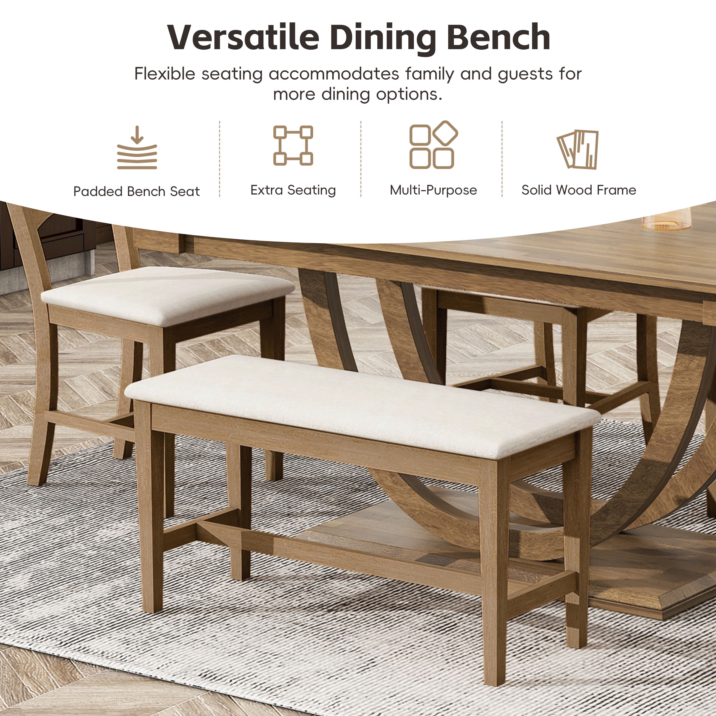 6-Piece Dining Table Set for 6, 59.1" Dining Table with Bench and 4 Dining Chairs