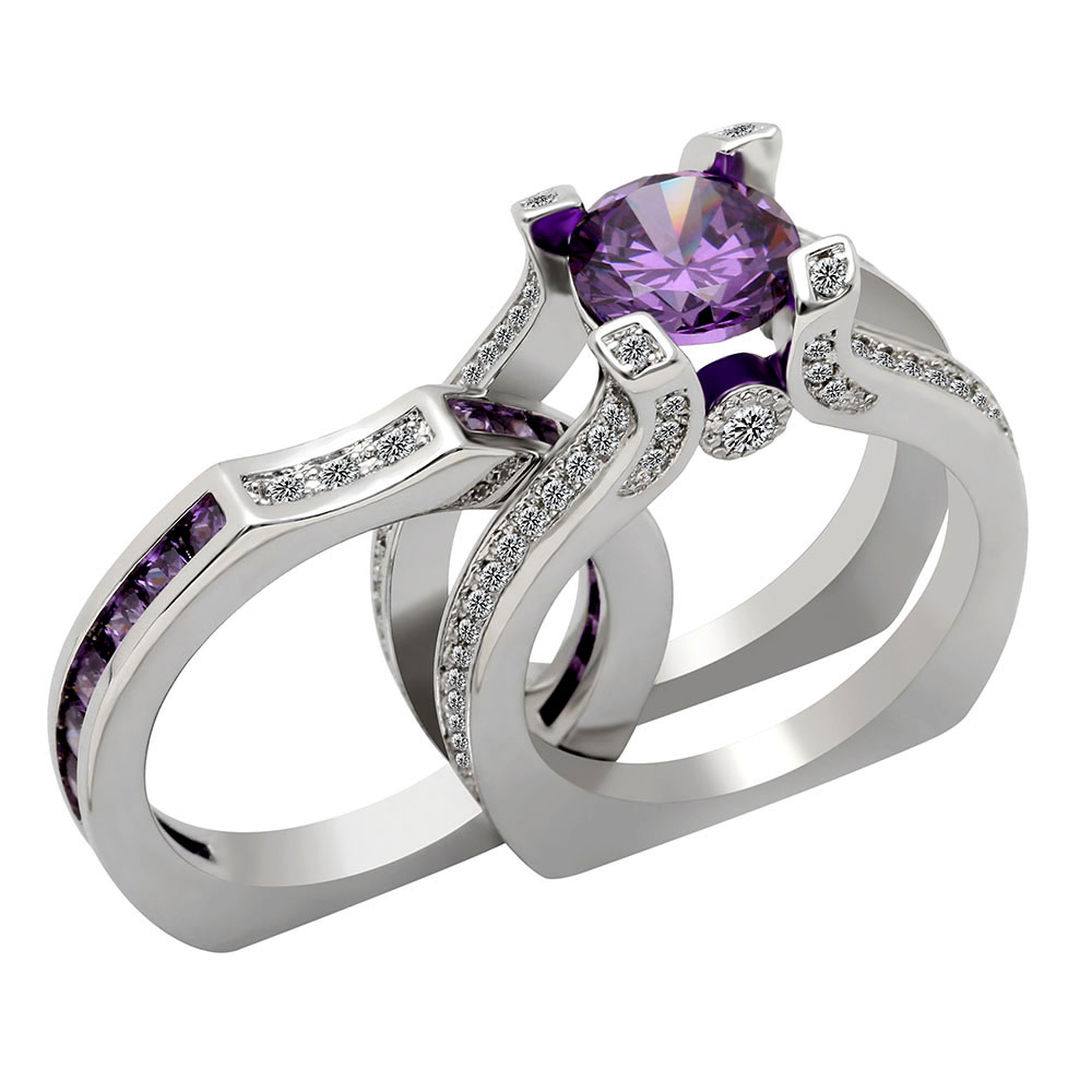 Ginger Lyne Collection Abigail Sterling Silver Two Tone Engagement Wedding Band Ring Set