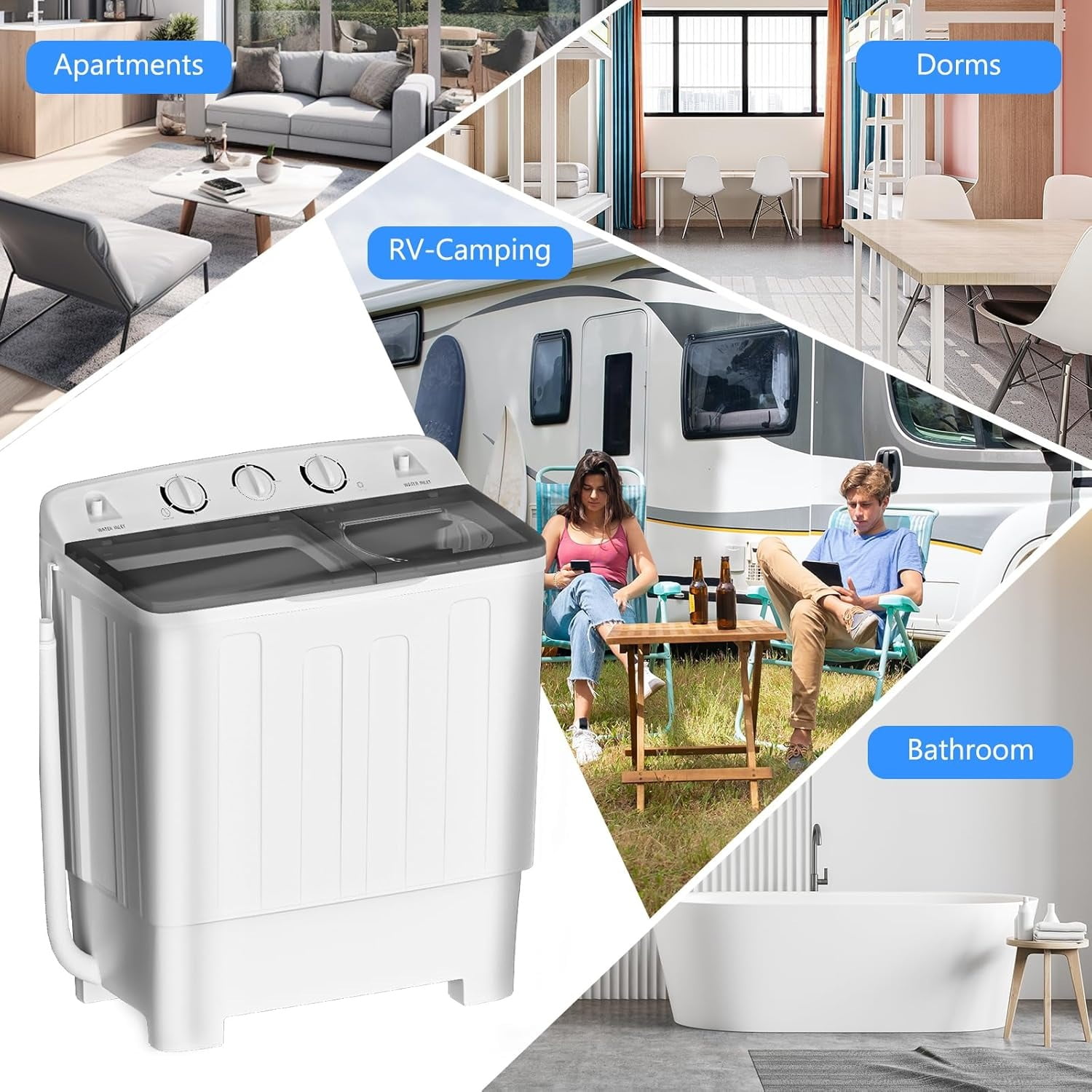 Dimedeal 22lbs Portable Washer Twin Tub Compact with Drain Pump, Semi-Automatic Washer Spinner Combo