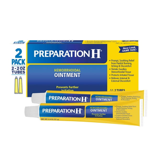 Preparation H Hemorrhoid Symptom Treatment Ointment, Itching, Burning & Discomfort Relief, Tube (1.0 oz) - 2 Pack