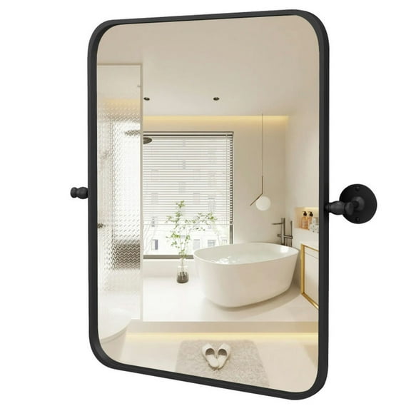 Spaco 30 x 22 Inch Black Metal Framed Pivot Rectangle Wall-Mounted Mirror, Mirrors for Wall