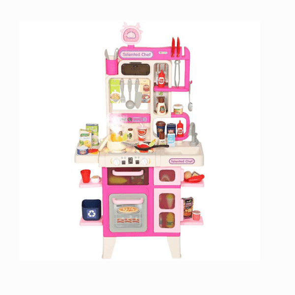 104 Piece Pretend Play Kitchen Set, Realistic Lights & Sounds, Toy Kitchen Accessories for Boys & Girls, Pink