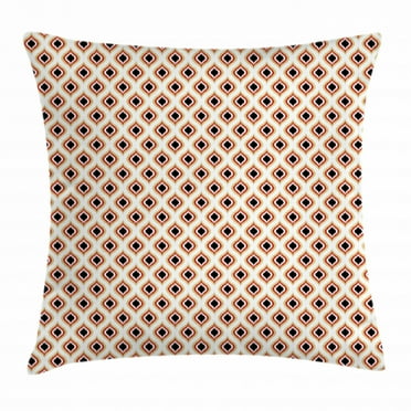 Ikat Throw Pillow Cushion Cover, Peacock Tail Pattern in Vibrant Colors Ornate Circular Oval Motifs Abstract, Decorative Square Accent Pillow Case, 24 X 24 Inches, Cream Vermilion Black, by Ambesonne