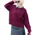thumbnail image 2 of Suéter Informal Holgado de Larga con Solapa para Mujer, Color Liso, Estilo Holgado, de Punto. Rojo Vino L, 2 of 8
