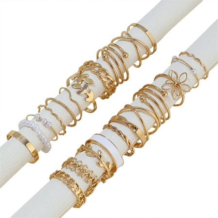 Luoshdecor 22-Piece Stackable Rings for Women Teen ,Stuff Simple Leaf ,Chain, Knuckle Ring Set Boho Cute Gold Ring for Gift ,Decorc(Gold Color )