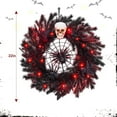 thumbnail image 2 of HOBLOC 22" Halloween Wreath with Lights, Black Twig Wreath with Scary Skull and Spider, Artificial Halloween Party Decorations for Front Door Indoor Outdoor Wall Window Porch, 2 of 6