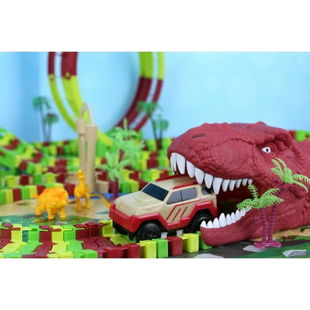 Kid Connection Dinosaur Park Track Set - Dino World, Flexible Race Track, Vehicles & Dinosaurs Included