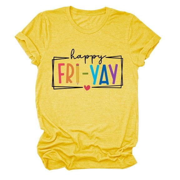 Women's T-Shirts Happy Yay Short Sleeve Graphic Tees Casual Funny Teacher Novelty Tops for Women Stylish Attire