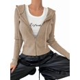 thumbnail image 3 of Women'S Long Sleeve Ribbed Knit Cardigan Drawstring Fitted Hooded Sweaters Fall Clothes Trendy Apricot Color XXL, 3 of 9