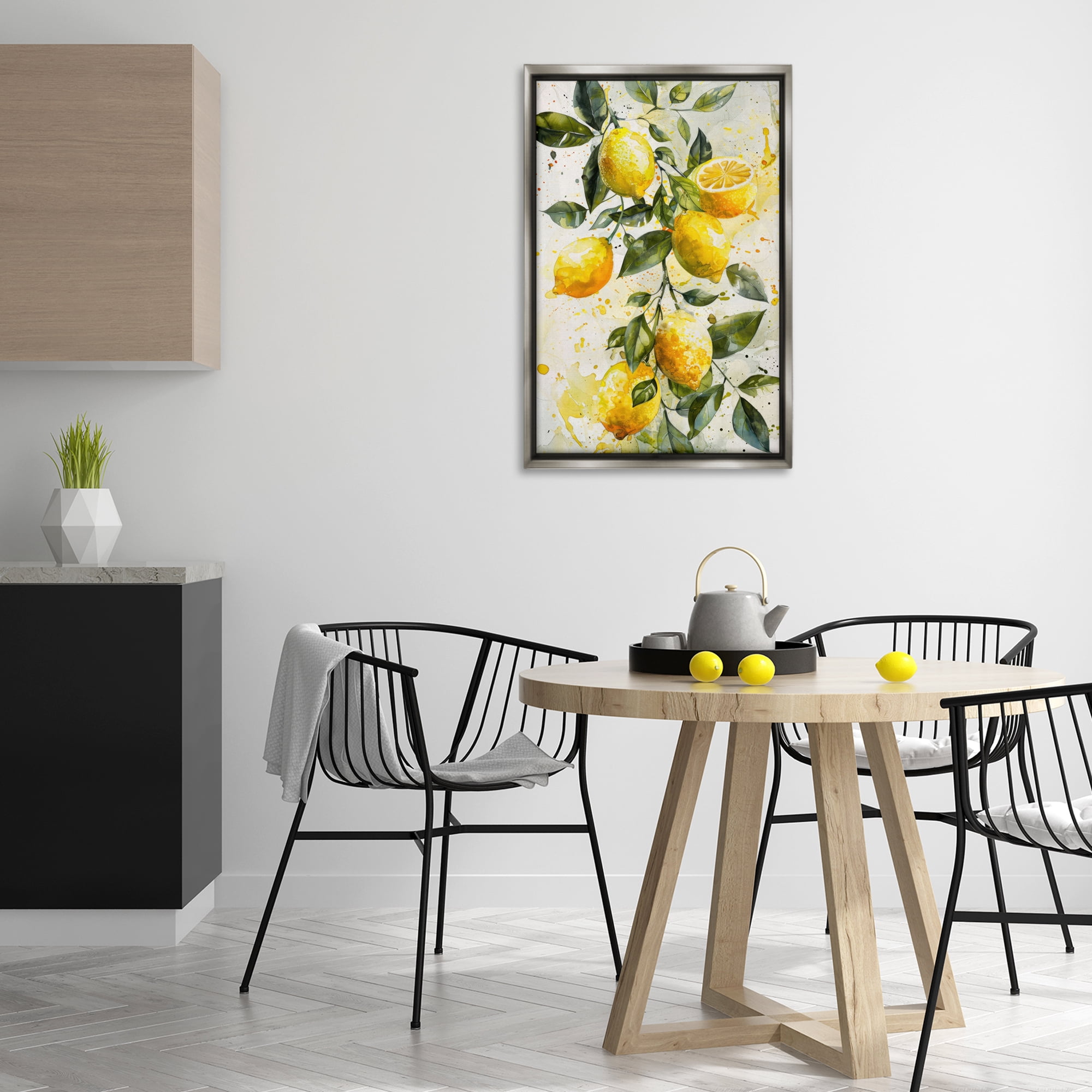 Stupell Industries Lemon Watercolor Splashes Food & Beverage Painting Gray Floater Framed Canvas Art Print Wall Art, 21 x 31