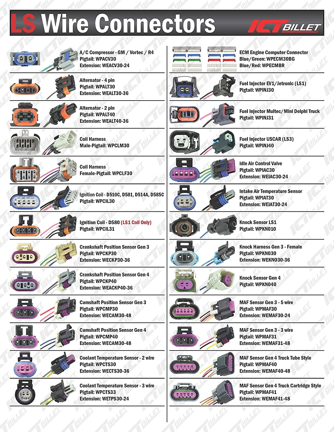 ICT Billet Oxygen Sensor 02 GM LS Sensor Square Female 1-Keyway Wire Connector Plug Component Kit Terminals Seals Metri-Pack 150 WC0XY34