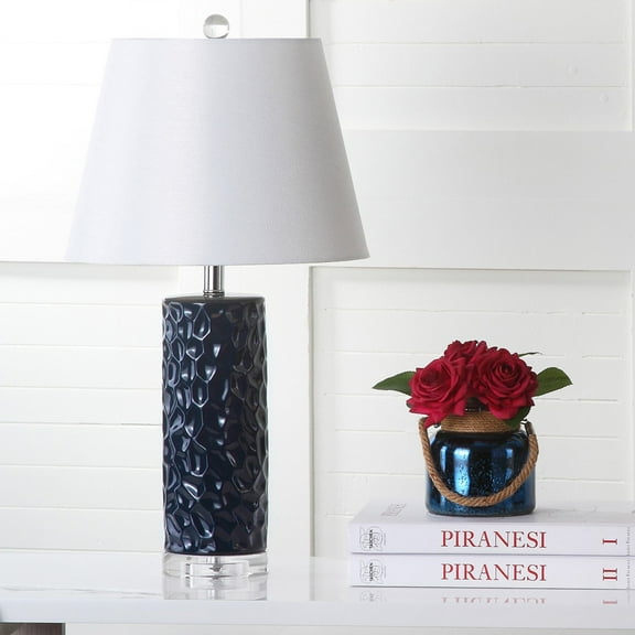 SAFAVIEH Dixon 23.5 in. H Inverted Print Table Lamp, Navy, Set of 2