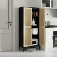 thumbnail image 2 of Farmhouse Kitchen Pantry Cabinet with 3 Adjustable Shelves, Rattan Doors, Freestanding Design for Kitchen,Dining Room,Living Room, 2 of 7