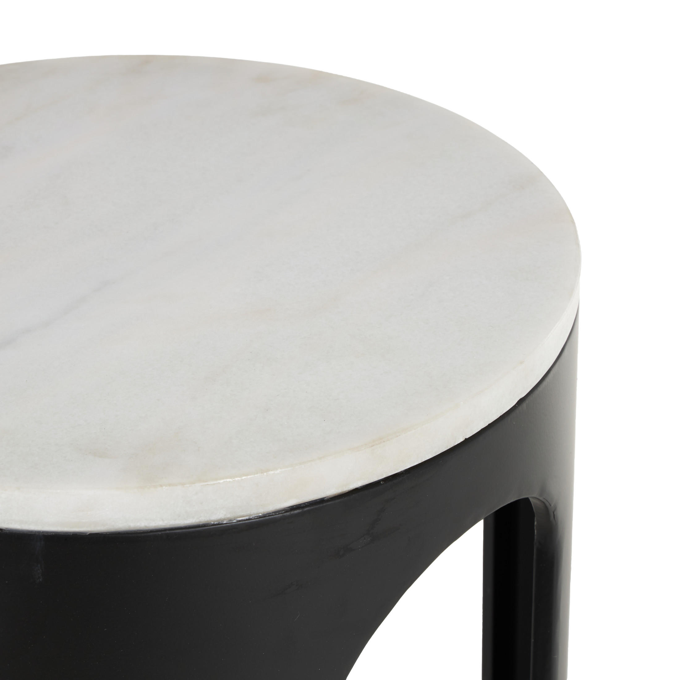 DecMode 15" x 23" Black Metal Round Accent Table with White Marble Tabletop, 1-Piece