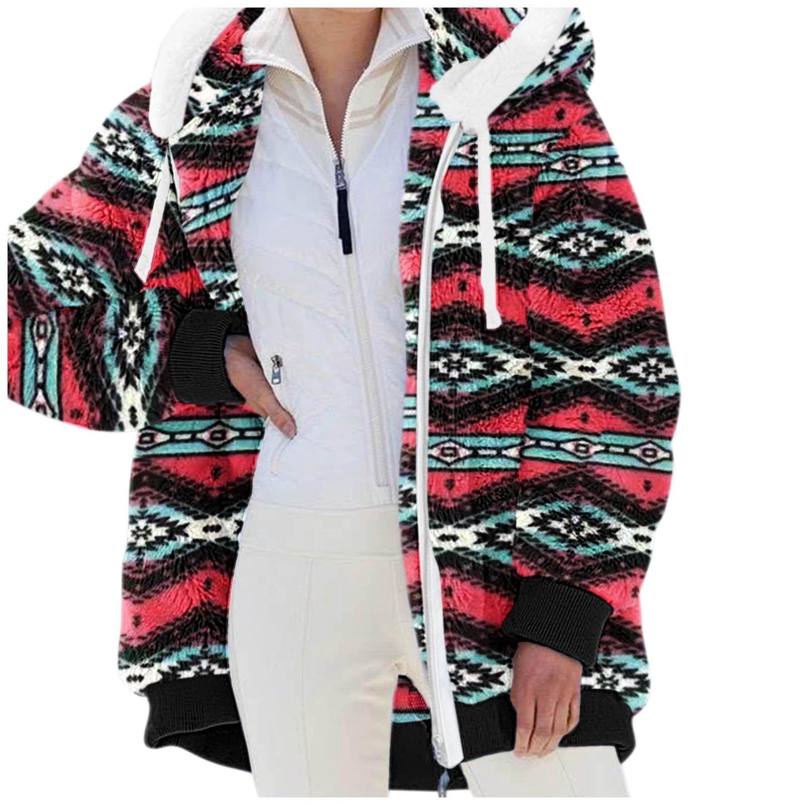 Contrasting Lamb Wool Padded Coat Womens,Womens Hooded Fleece Jackets,Women Winter Long Sleeve Hoodies Cardigan Sweater Casual Jacket Coat 