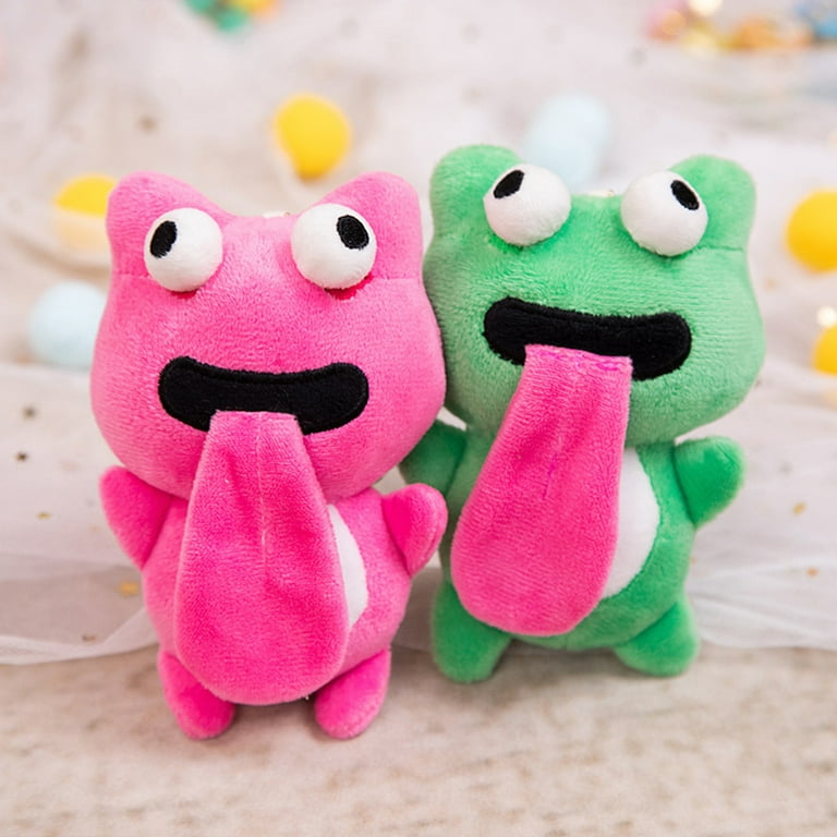 Warkul Cartoon Frog Plush Keychain - Long Tongue Kiss Green/Pink Frog Plush  Toy - Soft Stuffed Animal Doll Plushies Keyring Pendant Backpack Charms 
