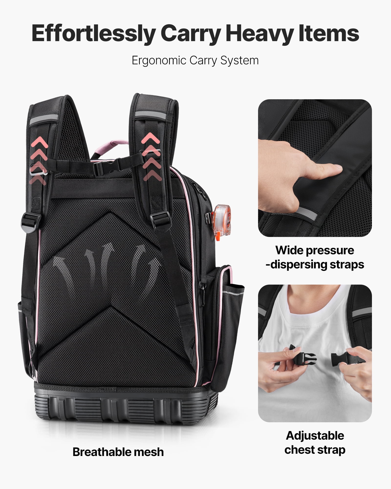 VEVOR Tool Backpack, 56 Pockets, Heavy-duty Tools Storage Organizer Work Bags with Laptop Compartment & Molded Base, Electrician Jobsite Backpack for Electrician, Repairman, and HVAC Techs