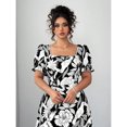 thumbnail image 4 of Elegant Black And White Floral Print Maxi Dress With Puffed Short Sleeves, Square Neck, Plus Size, 4 of 7