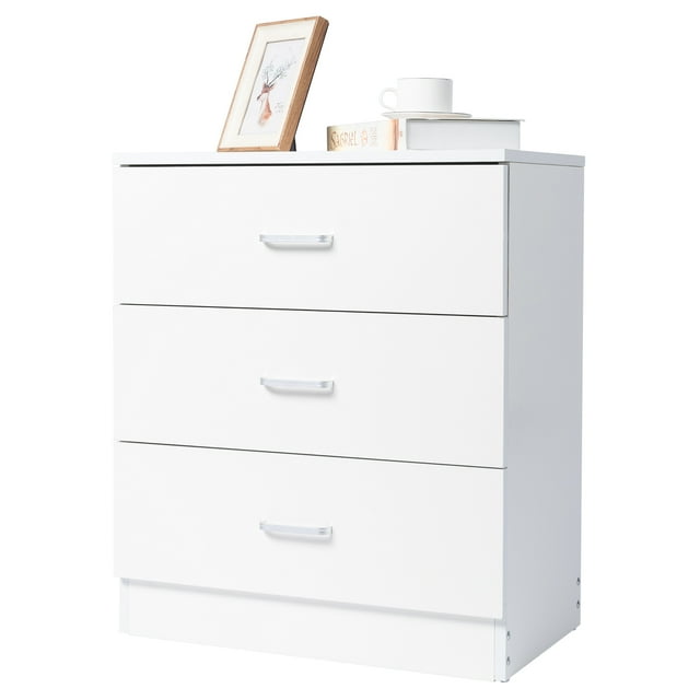 Ktaxon Commode à 3 Tiroirs Blanc Pur avec Poignées en Métal Table de Chevet Chambre, Blanc