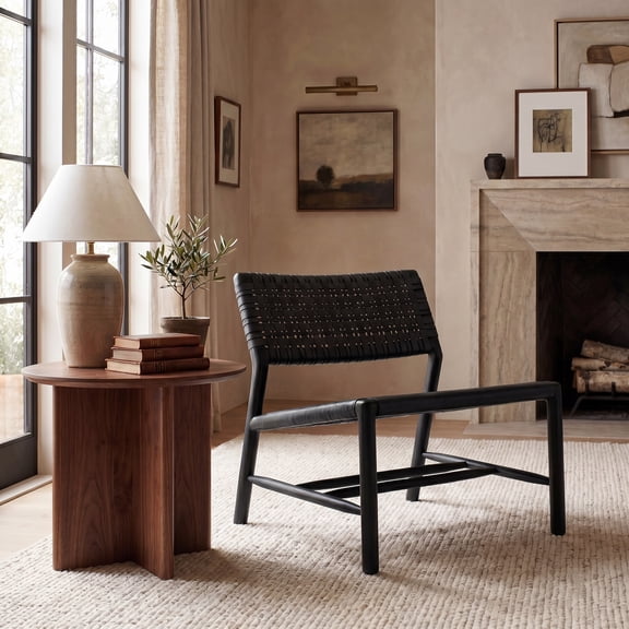 Safavieh Couture Valdina Modern Woven Leather Accent Chair, Black