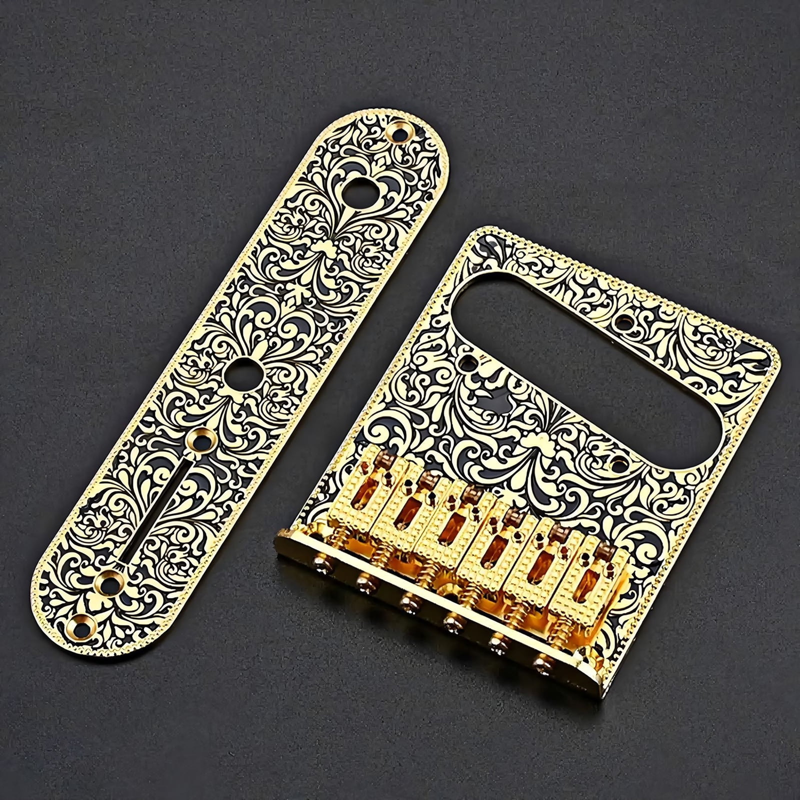 Electric Guitar Engraved Bridge Control Plate Set 6 String Roller Saddles Bridge and Control Plate Instrument Parts