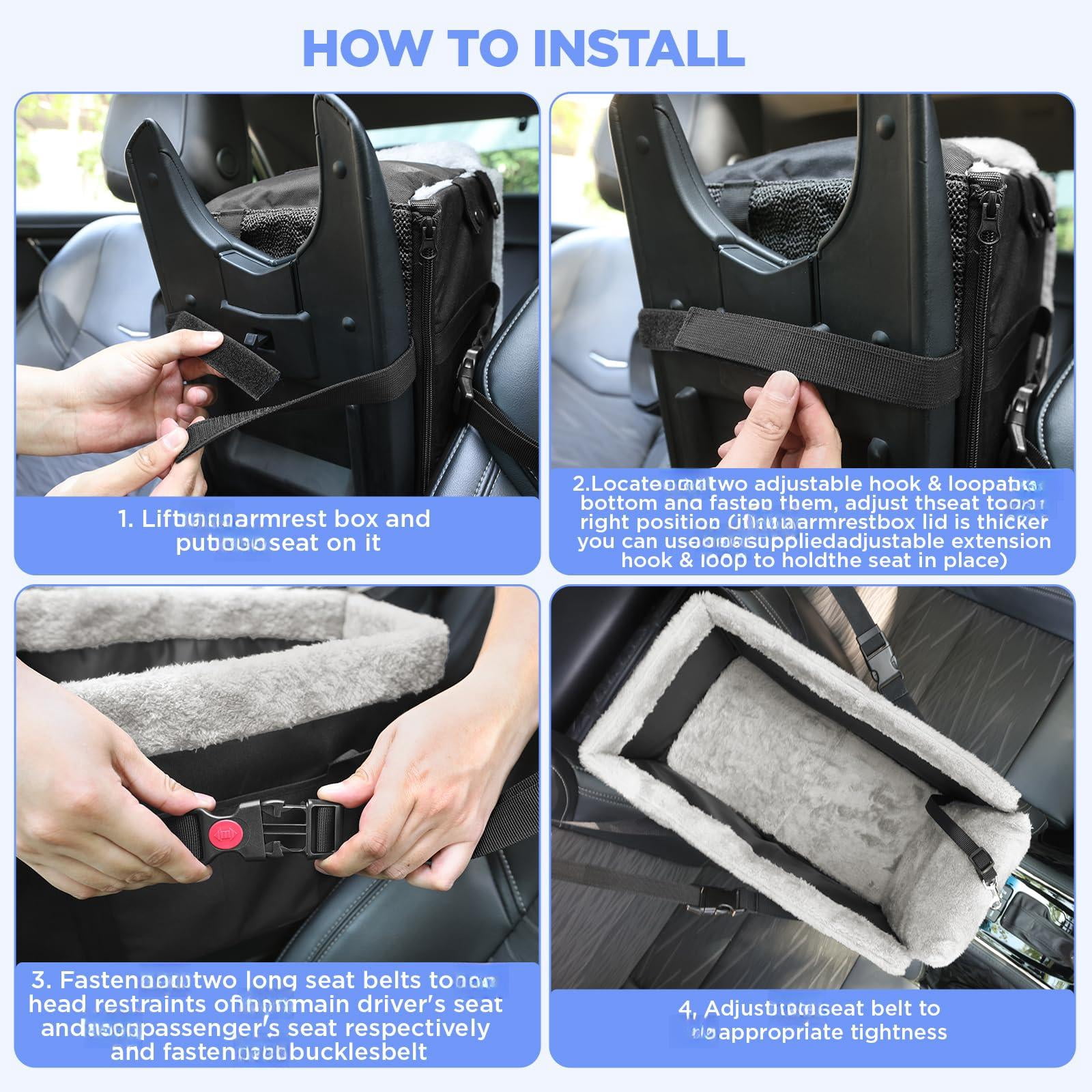 Center Console Dog Car Seat For Small Dogs Washable Foldable Booster Puppy With Safe Protection Hooks Adjustable Straps And Storage Pocket Pet Up To15lbs