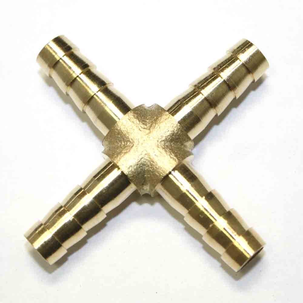 FBX44 1/4 Inch Brass Hose Barb Cross Manifold Fitting, Threads 1/4